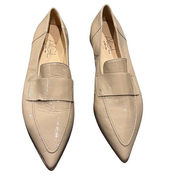 AGL Women's Beige Patent Leather Loafer Flat Pointed Slip-On Size 41 New Flawed - Picture 6 of 12